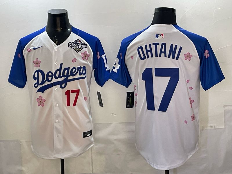 Men Nike 2026 Los Angeles Dodgers #17 Ohtani White Blue Sakura Edition Game MLB Jersey 12081->los angeles dodgers->MLB Jersey